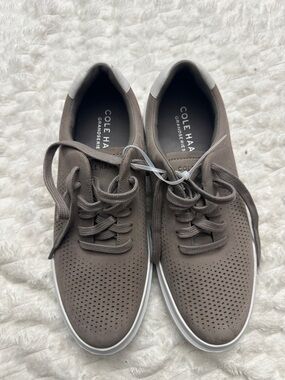 Cole Haan Men's Taupe Perforated Leather Sneakers